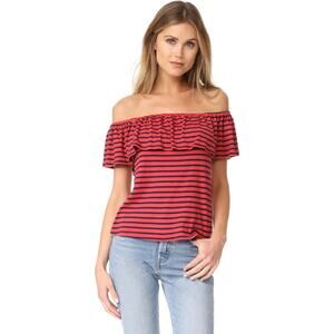 Splendid (M) Red Striped Off the Shoulder Supima Cotton Nautical Ruffled Shirt